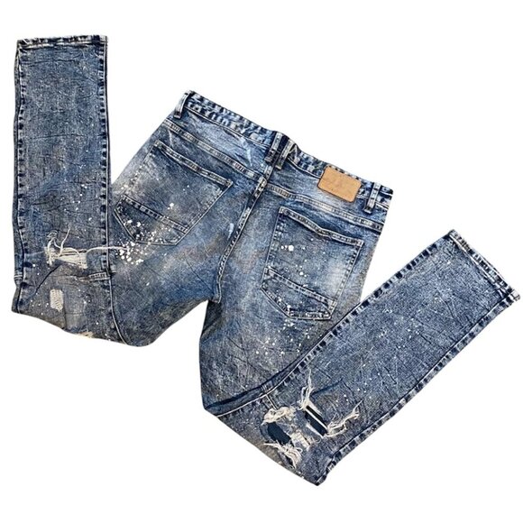 Smoke Rise NY Streetwear Distressed Tapered Leg Men's Jeans Size 34x32 - Picture 6 of 8